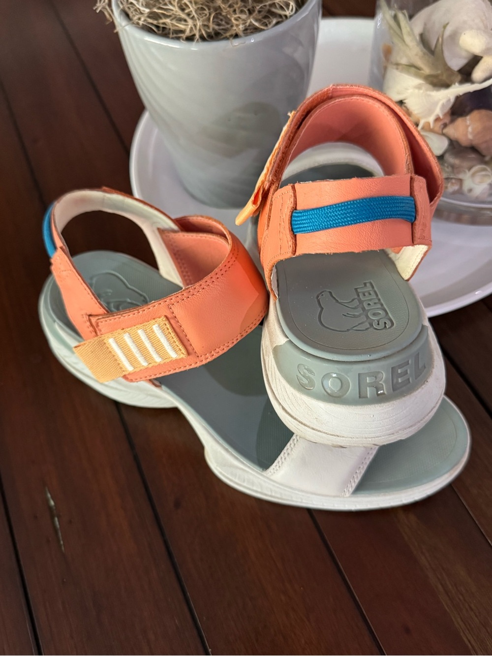 Sorel Womens Coral and Blue Adjustable Sport Sandals